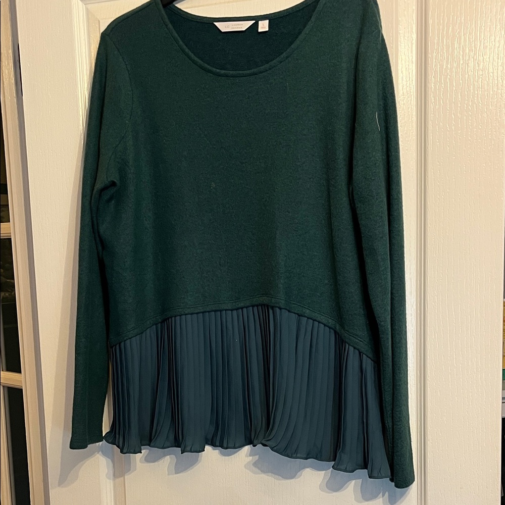 LC Lauren Conrad Dark Green Pleated Hem Long Sleeve Tunic